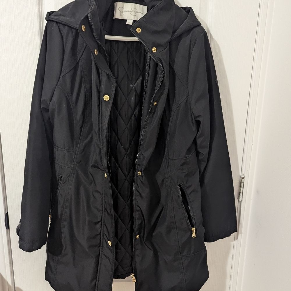 Jessica Simpson Women's Black Hooded Jacket With Gold Details